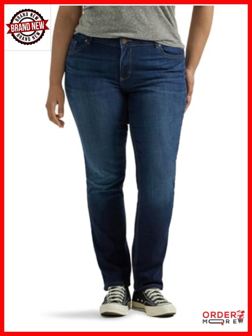 Women's Plus Size Mid Rise Straight Leg Stretch Denim Jeans